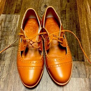 genuine leather handmade lace up Bali Oxford flats (Elf) - cognac/dark tan